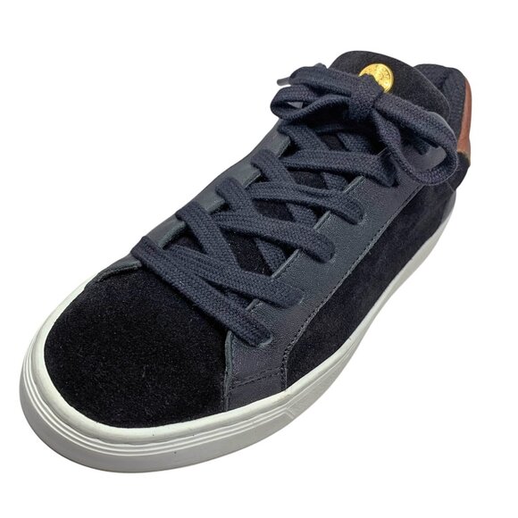 Longchamp Le Pliage Black Suede Russian Leather Heel Lace‎ Up Fashion Sneakers - Picture 3 of 13